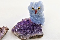 Miniature Coloured Crystal Owl. Gemstone Sculpture