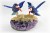 Blue Sunbird Pair on Amethyst Base. Gemstone Sculpture