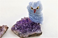 Miniature Coloured Crystal Owl. Gemstone Sculpture