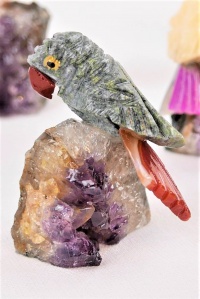 Miniature Coloured Crystal Parrot. Gemstone Sculpture