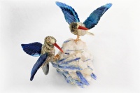 Sunbird Pair with Quartz / Angelite Base. Gemstone Sculpture